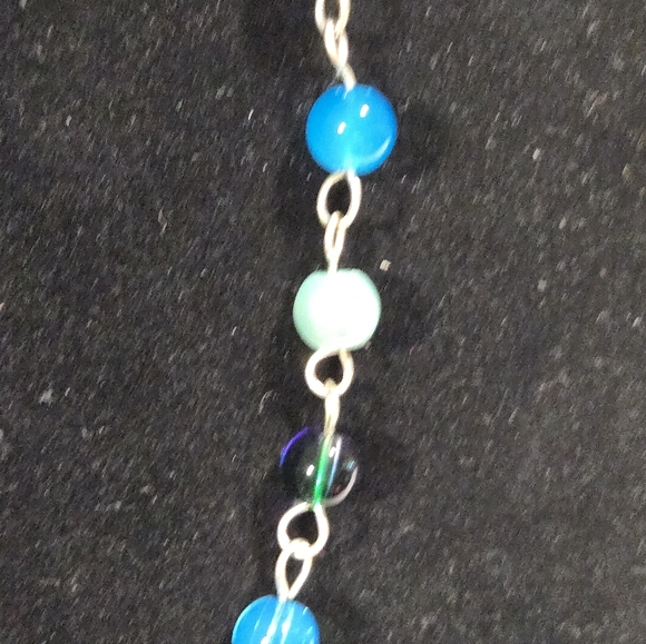 Silver Chain Necklace with Blue and Green Beads - Picture 5 of 7